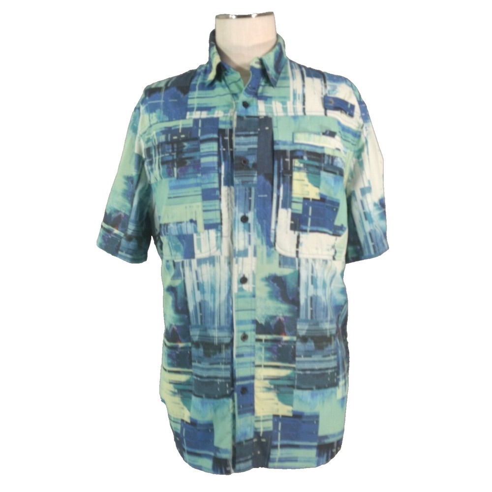 Reel Legends Button Up Men M Blue Saltwater Fishing Short Sleeve Vented Outdoor